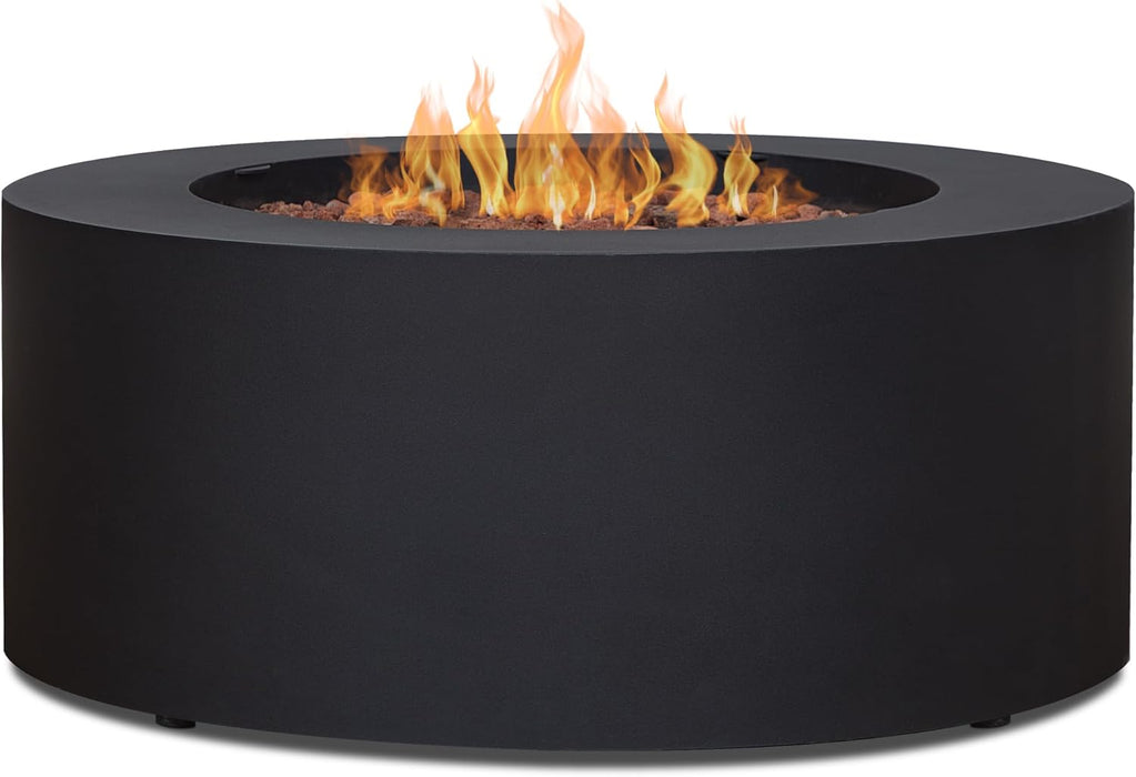 Real Flame Aegean 36" Round Propane or Natural Gas Fire Pit Table, 50,000 BTU, Powder-Coated Steel, Push-Button Ignition, CSA Certified, Lava Rock, Storage Cover, Stainless Steel Burner with Lid