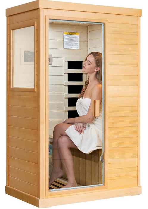 OUTEXER -Far Infrared Sauna Home Sauna Spa Room Canadian Hemlock Wood 800W Indoor Saunas Low EMF 110V with Control Panel and Tempered Glass Door, Room: 35.2 * 27.6 * 61.6Inch