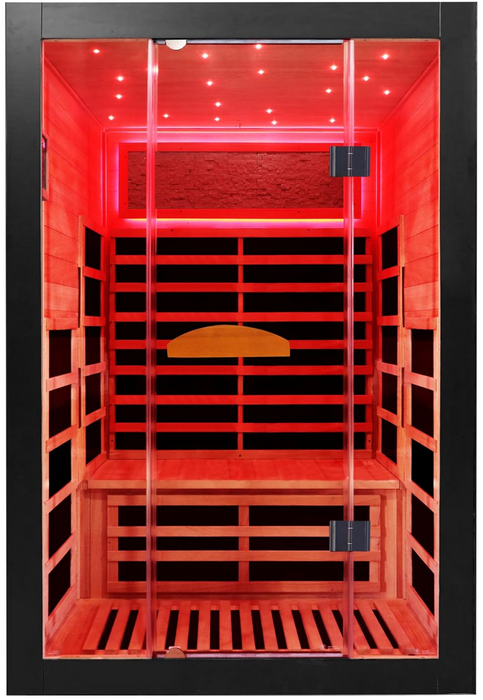 InfraHHZQ Far Infrared Home Sauna for 2 Person, 2000W 110V Indoor Sauna, Wooden Dry Spa Room with Red Light Therapy, Control Panel, Bluetooth Speaker