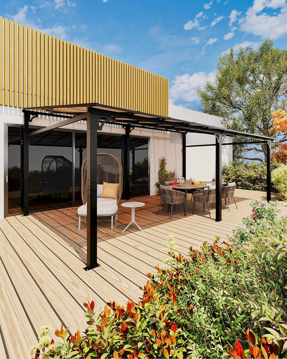 GarveeLife 12'x20' Upgraded Lean-to Wall-Mounted Gazebo | Polycarbonate Roof & Reinforced Aluminum Frame | All-Weather Slant Hardtop Pergola for Patio, Deck, Backyard