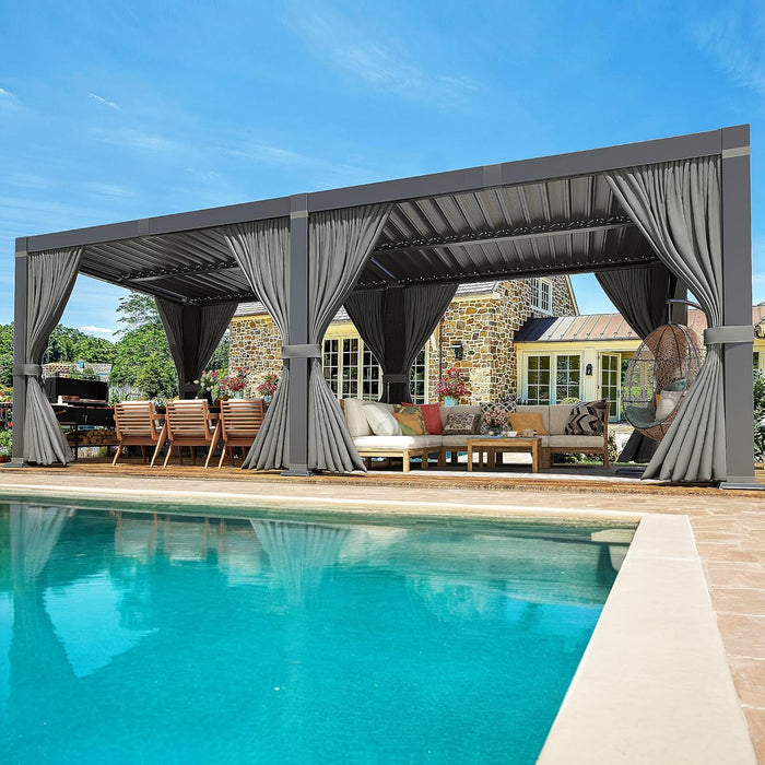 AirWire Pergola 10x20 Ft Louvered Pergola Aluminum Outdoor Pergolas W/Adjustable Roof, Waterproof Curtains and Nets Outdoor Gazebo for Deck,Patio,Backyard and Garden
